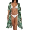 thumbnail image 3 of HELLHERO Monstera Leaf Print Bathing Suit Cover Up High Quality Fabrics Vacation Vibe Free Size Long Kimono Swimsuit Cover Up for Women, 3 of 6