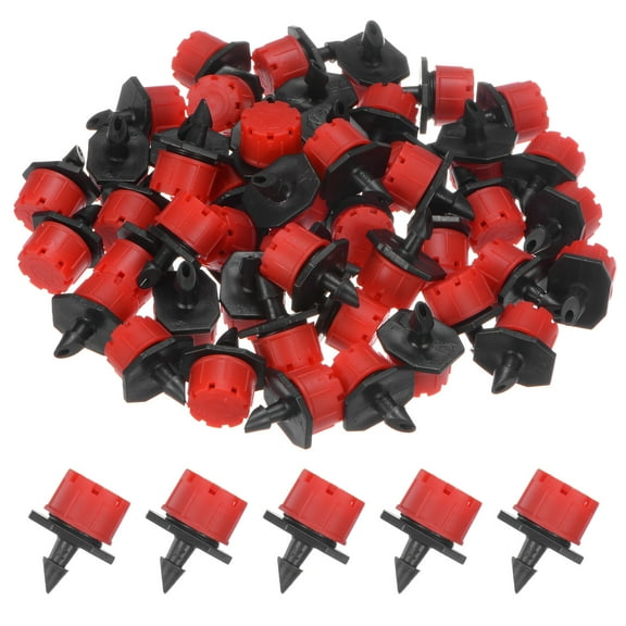 100-Pack Adjustable Irrigation Dripper, 1/4 Inch Barbed Emitter Drip Sprinklers Garden Watering System [Red]
