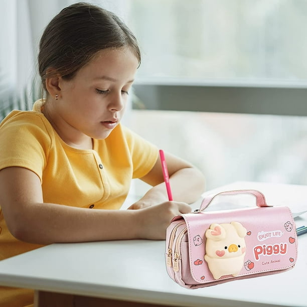 Pencil Case Cute Pink Pig Pencil Pouch with Decompression Toy