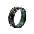 thumbnail image 2 of 7mm Black Titanium Wedding Band With 2 Cable Embedded In Grooves 2mm CZ. Ring, 2 of 6