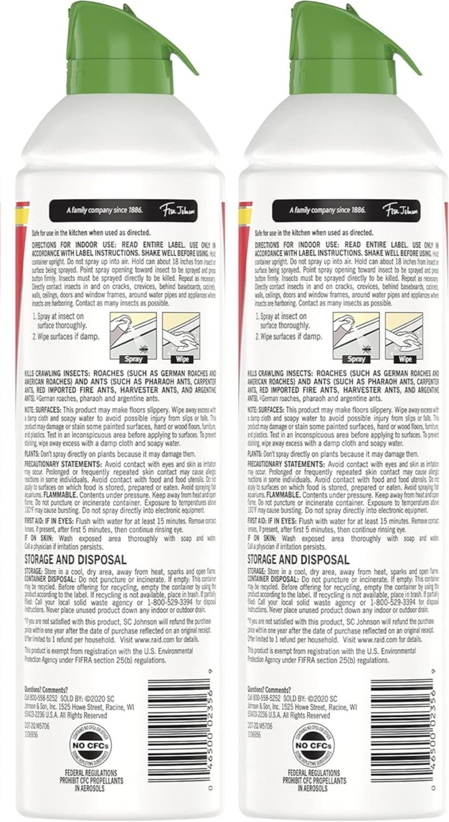 2 Raid Essentials Ant Roach Killer Aerosol Spray Child Pet Safe Kill Insect 10oz