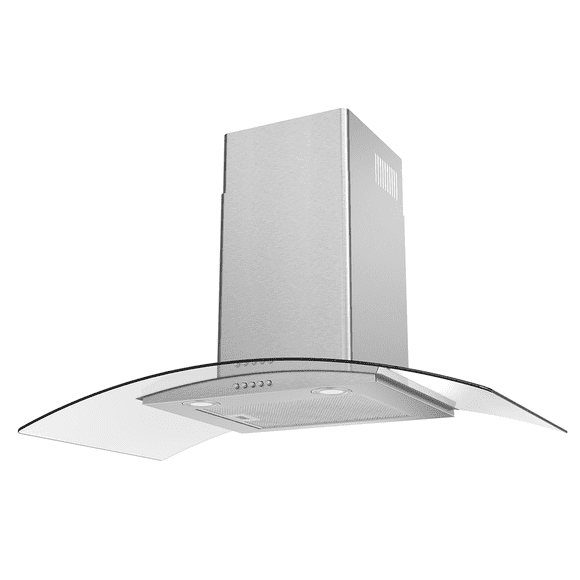 Campana decorativa de pared de 90 cm (36 pulgadas) IHD CH Milan 90 en acero inoxidable y cristal curvo de pared