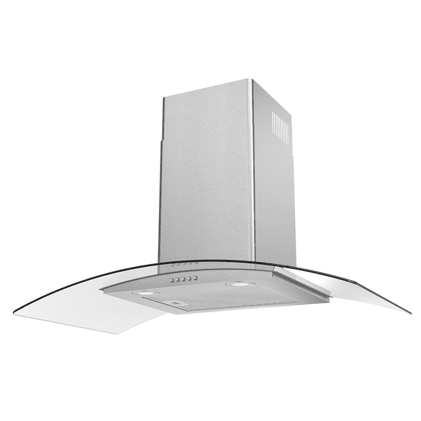 Campana decorativa de pared de 90 cm (36 pulgadas) IHD CH Milan 90 en acero inoxidable y cristal curvo de pared