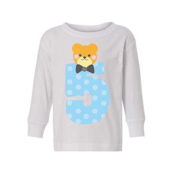 Awkward Styles Fifth Birthday Boy Toddler Long Sleeve Shirt Funny Bear Kids T-Shirt