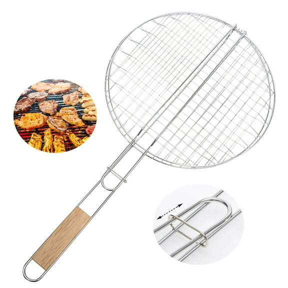 Stainless Steel BBQ Grill Basket Grilling Basket for Fish,Vegetables, Steak Shrimp Portable Grill Accessories with Long Handle for Gas,Outdoor Grills(12.6*8.86Inch,handle length:9.45Inch)