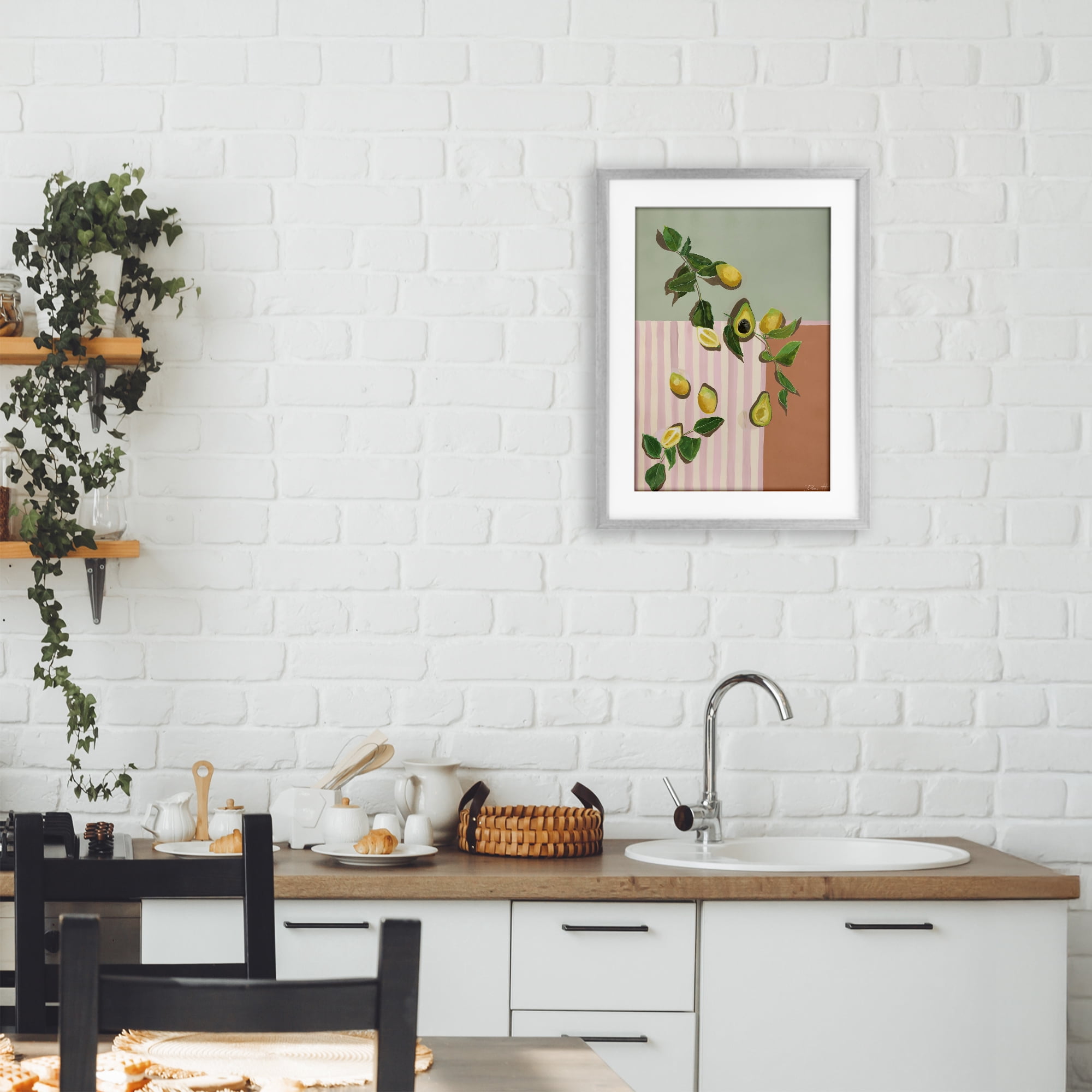 Stupell Industries Midcentury Avocado & Lemons Gray Framed Print Under Glass, design by Dani Heyward