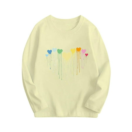 Boys Girls Valentine s T Shirts Crew Neck Long Sleeve Festival Print Pullover Tops Casual Loose Holiday Outfits (11 Years Beige)