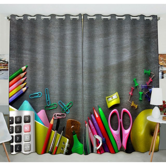 ABPHQTO Suministros escolares en pizarra con ojales, cortinas opacas, cortinas para oscurecer la habitación, 130x210 cm (dos piezas)