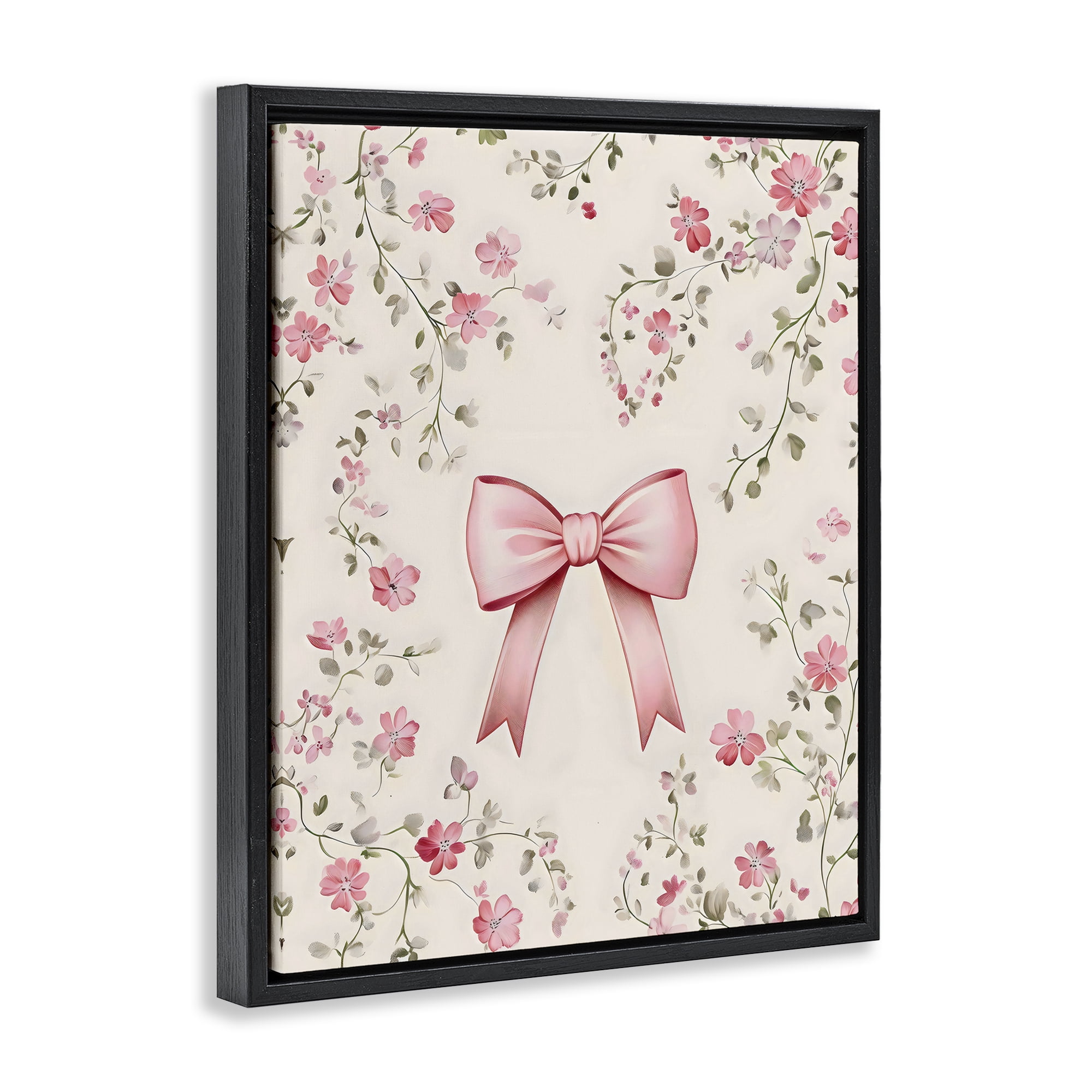 Stupell Industries Girly Ribbon Bow Black Framed Floater Canvas Wall Art, design by Arlington Prints