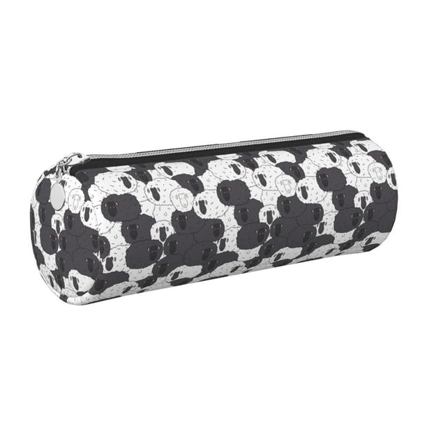 Disketp Black And White Sheeps Estuche Organizador de Lápices de Cuero, Estuche de Oficina con Cremallera para Bolígrafo y Lápiz
