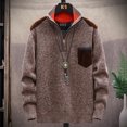 thumbnail image 2 of IROINNID Men's Long Sleeve Solid Color Leisure Long Gradient Color Block Plus Fleece Sweater Coat, 2 of 6