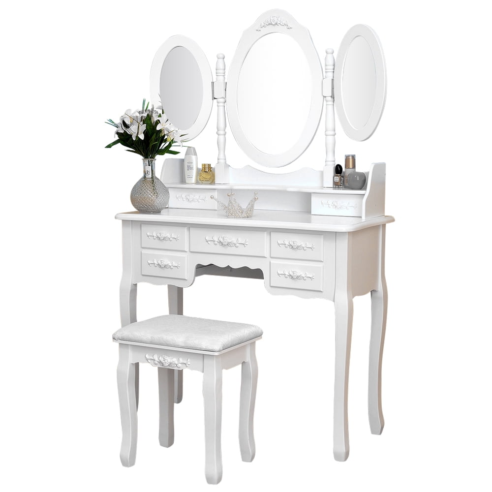 Lowestbest Foldable Dressing Table with 3 Mirrors with 7 Drawers for Bedroom Living Room Womens Lowestbest Foldable Dressing Table with 3 Mirrors with 7 Drawers for Bedroom Living Room Womens