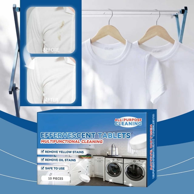 Tabletas efervescentes de limpieza con oxígeno | Quitamanchas y desengrasante multiusos para lavandería, cocina, baño y superficies del hogar