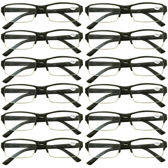 12 Packs Mens Womens Rectangle Half Frame Blue Light Blocking Reading Glasses Spring Hinge Readers  1.00