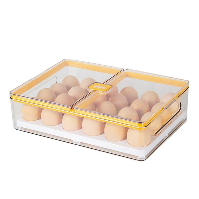 Kitchen Transparent Egg Box with Lid Refrigerator Fresh-Keeping Storage Box Household Egg Rack Freezer Seal Bins Yellow