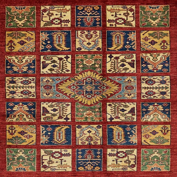 Ahgly Company Machine Washable Indoor Square Abstract Tomato Red Area Rugs, 6' Square