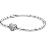 Pandora Jewelry Sparkling Heart Clasp Snake Chain Charm Cubic Zirconia Bracelet