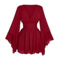 thumbnail image 2 of JOANKDMI Gothic Witch Costume for Women Long Bell Sleeve V-Neck Chiffon Dress Smocked Waist Flaring Mini Dress for Halloween Vampire Party Theme, 2 of 5