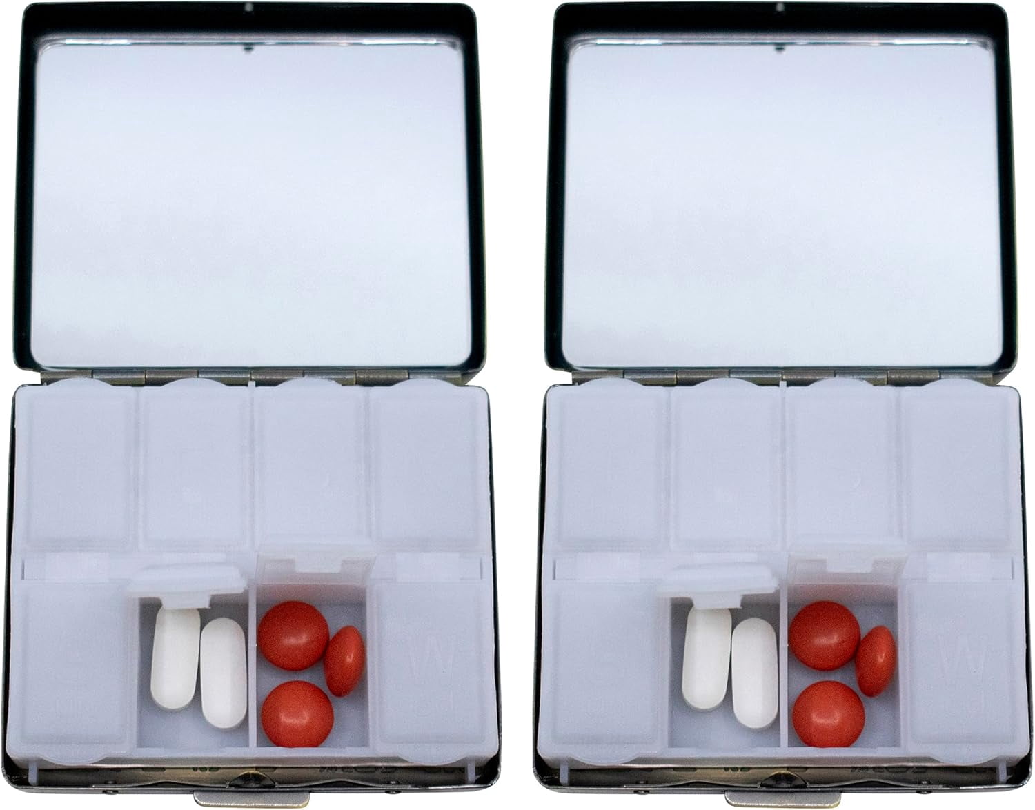 Set of 2 Metal-Plated Weekly (7-Day) Pill Box Case & Portable Medicine Organizer (Silver Victorian)