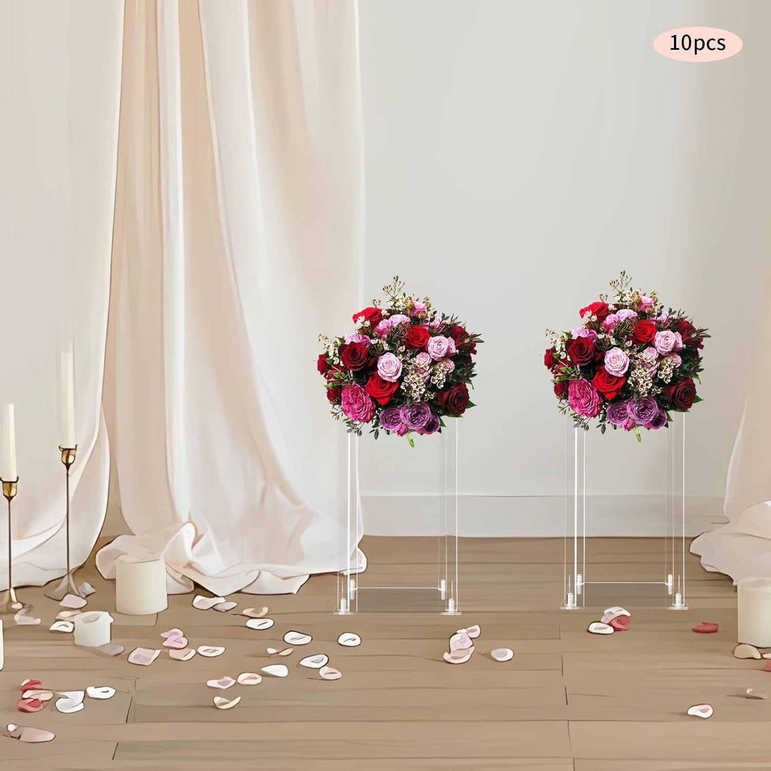 Acrylic Floral Stand Wedding Centerpieces for Tables, 10PCS Geometric Vases for Centerpieces Bulk Birthday Baby Shower Party Decoration (15.75inch Tall)