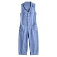 thumbnail image 7 of Women's Cotton Sleeveless Hooded Jumpsuit Button‑Front Utility‑Style Loose One‑Piece Long Pants with Multi‑Pockets Blue XXXL(XXXL), 7 of 7