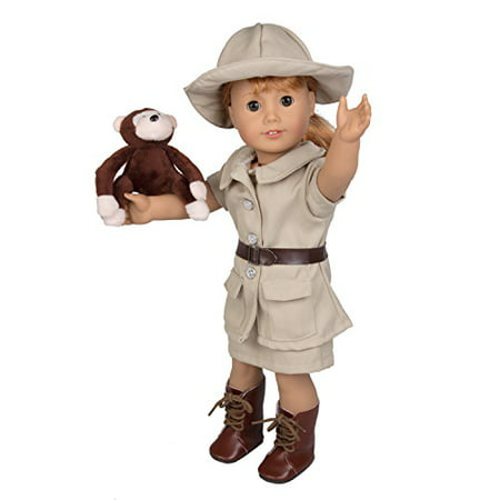 Dress Along Dolly Safari Outfit for American Girl - Great 6pcs Halloween Costume for Your 18 Inches Doll (Includes Hat, Shirt