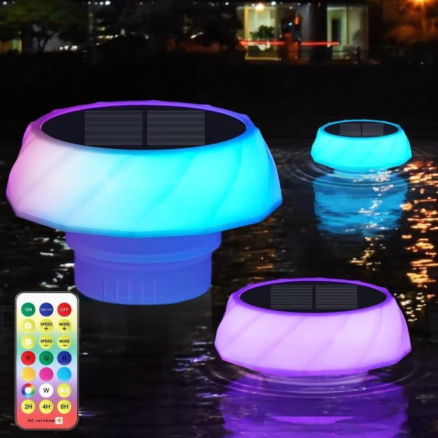 Flotador de cloro para piscina con luces solares, paquete de 2 para piscina y spa