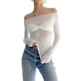 thumbnail image 2 of Cenuakty Women’s Off Shoulder Tops, Long Sleeve Ruched Bust Solid Color Slim Fit T-Shirts, 2 of 9