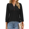 thumbnail image 2 of Fantaslook Womens Blouses 3/4 Sleeve V Neck Henley Shirts Dressy Casual Tops Summer Fall Fashion Clothes, 2 of 9