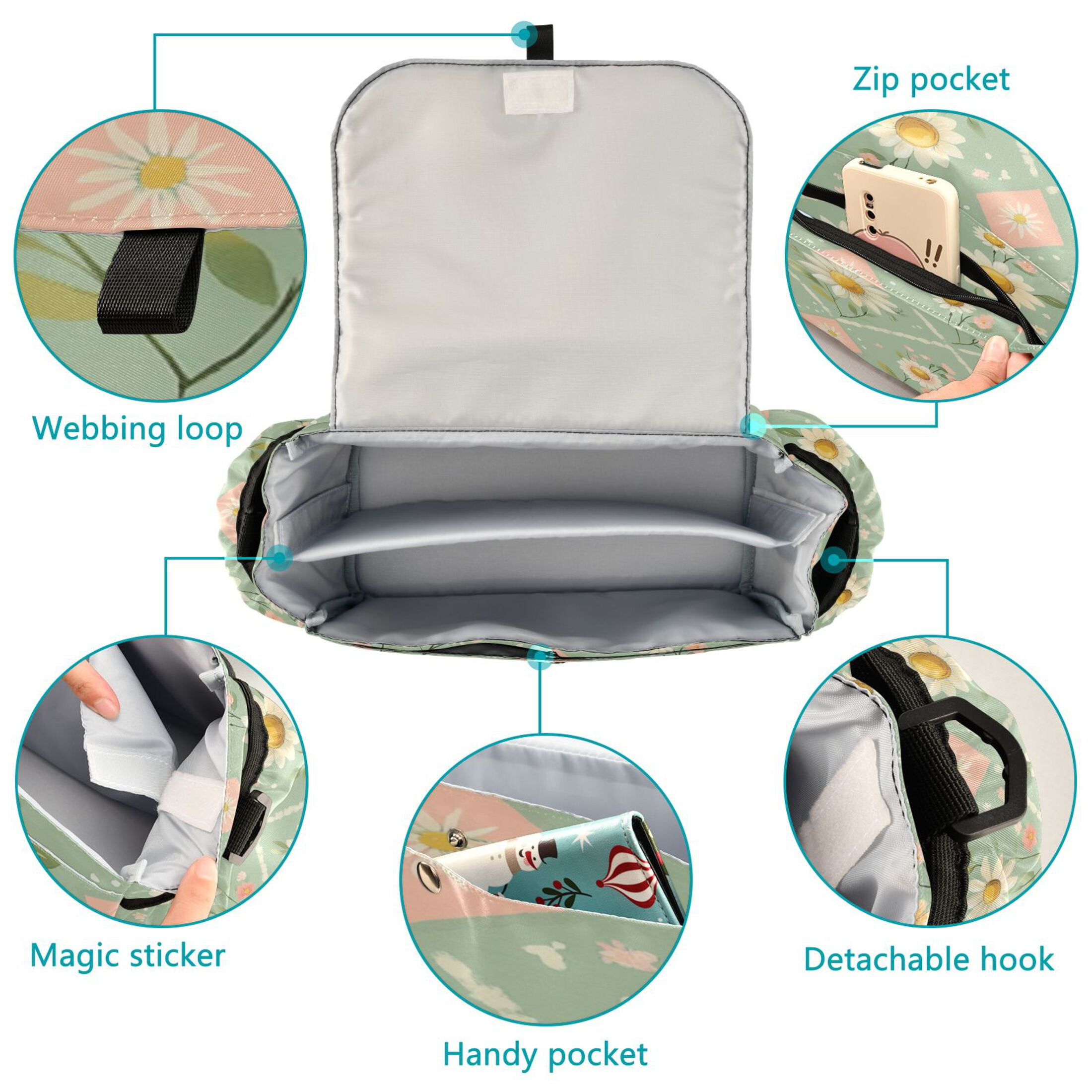 DIXRUYEE Stroller Organizer Pastel Petals Printed