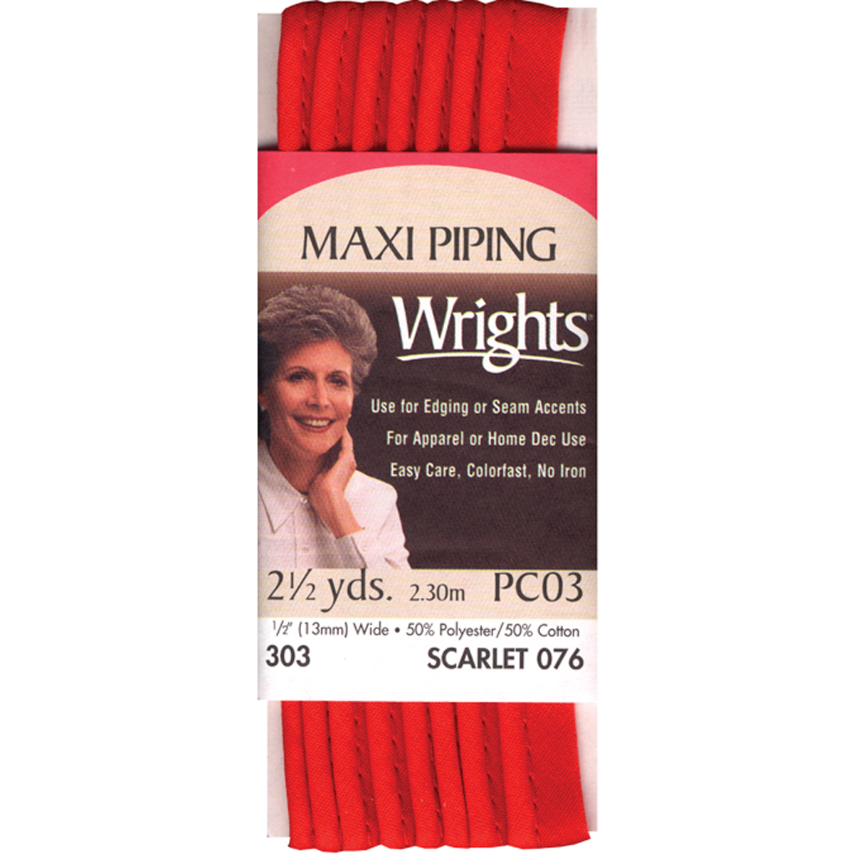 Wrights 1/2" Maxi Piping Scarlet Bias Tape, 2.5 Yd.