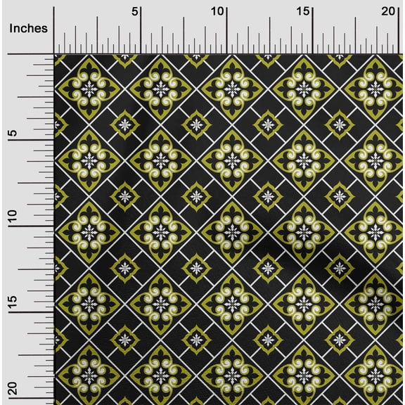 oneOone Cotton Jersey Black2 Fabric Floral & Tiles Moroccan Dress Material Fabric Print Fabric By The Yard 58 Inch Wide