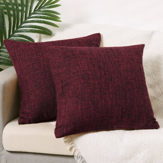 Funda de cojín decorativa de lino tejido de granja, set de 2, cubiertas de cojín cuadradas rústicas para sofá en casa, color burdeos, 20" x 20"