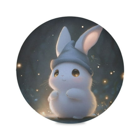 

Round Plate Mat 15.4x15.4 Inchesx4 Placemat Table Mat Kitchen Mat Coffee Mat Fabric Thick Strong Wear-Resistant Heat Resistance Gray Hat Rabbit