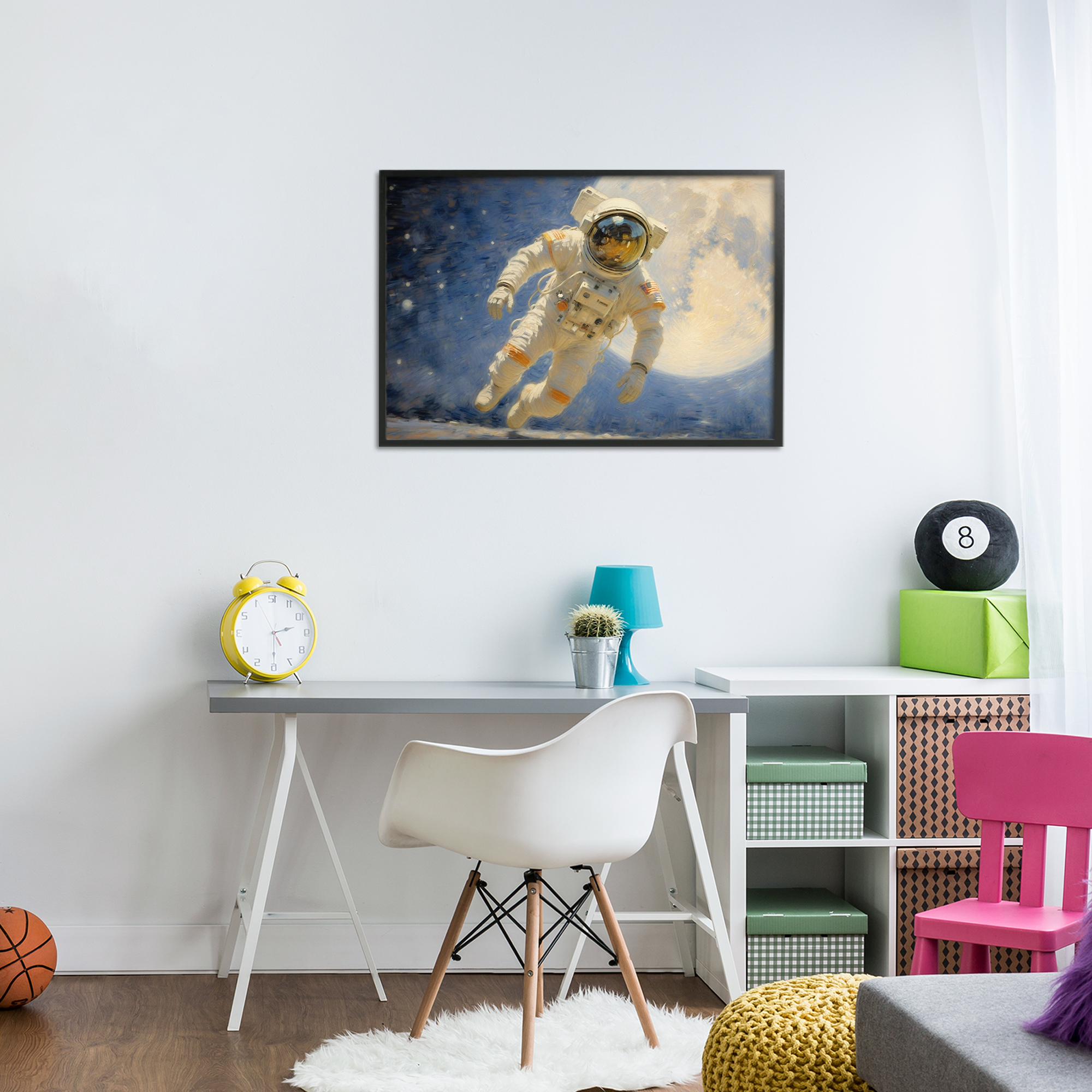 Astronaut in Vast Galaxy Black Framed Giclee Art, design by Angie Hawke