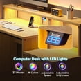 thumbnail image 3 of Bestier 55 inch Computer Desk with Power Outlets & LED Lights, Home Office Desk with Monitor Stand, Printer Shelf & Locking File Drawer, Large Gaming Desk with Storage, Natural Oak, 3 of 9