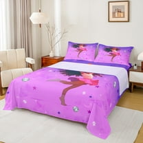 Manfei Kawaii Black Girl Twin Sheet Sets, Glitter Diamond Twin Fitted Sheet, Fuchsia Stars Moon Flat Sheet, Lightweight Room Decor, 3pcs