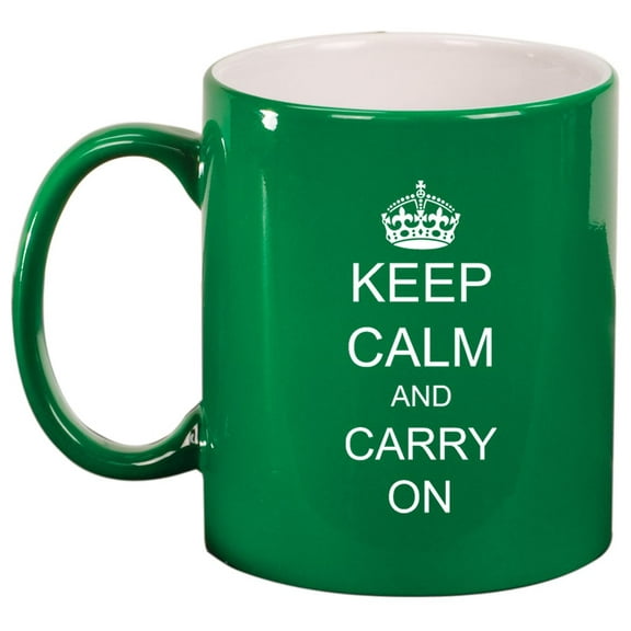 Keep Calm and Carry On Ceramic Coffee Tea Mug Cup Green