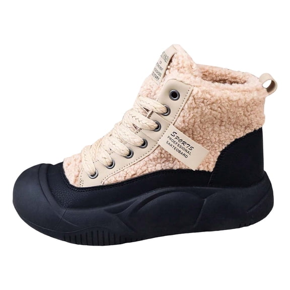 Xiaoxatg Women's Casual Shoes Winter Velvet Versatile Thick Sole White Shoes for Stylish Comfort 6.5 Beige