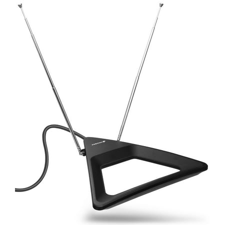 Fosmon HDTV Antenna 25-40 Miles Range, Indoor Rabbit Ear TV Antenna, Retractable Dipoles [Wall Mountable or Tabletop] with 5FT Cable Support 4K Ready, ATSC 3.0, UHF, VHF, 1080p Free TV Channel