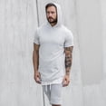 thumbnail image 4 of Hombres Color Sólido Liso Mangas Cortas Camisetas Causal Entrenamiento Suelto Sudaderas Con Capucha Moda, 4 of 7