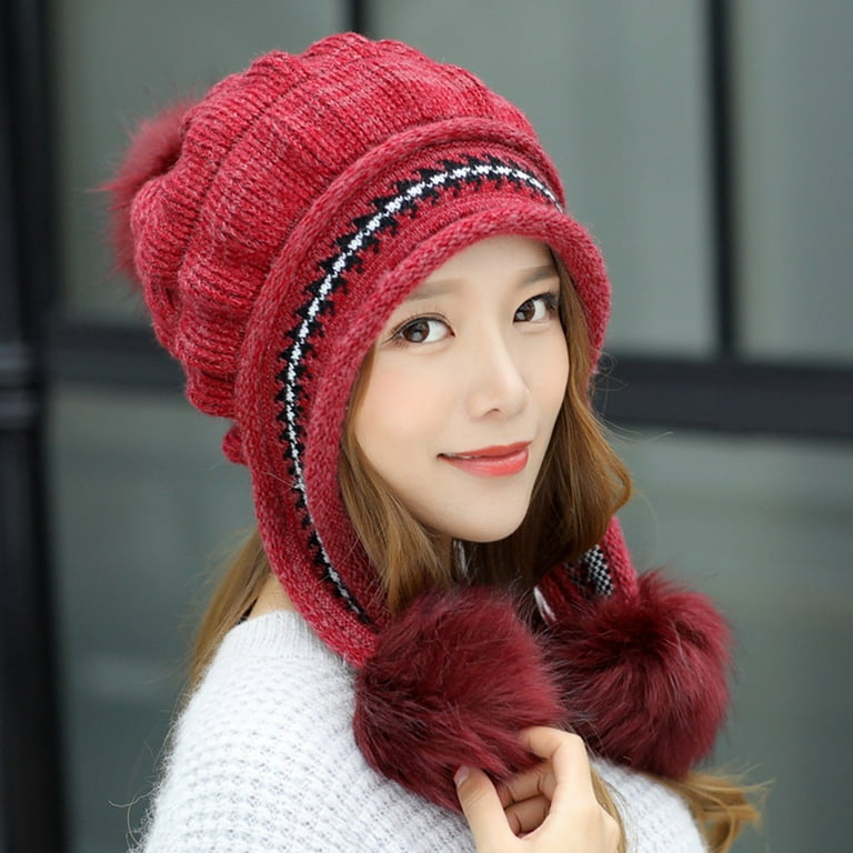 Womens Hats Women Keep Warm Winter Hats Knitted Hemming Hat With Hair ball  Hats for Men 