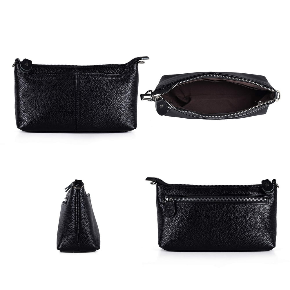 QUTETN Genuine Leather Wristlet Clutch Wallet Purses Small Crossbody Bags Shoulder Handbag for Women Silver Zipper