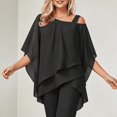 thumbnail image 3 of Morttic Women's Casual Solid Color 2 Piece Set – Batwing Sleeve Double-Layer Hem Top & Wide Leg Pants Office & Vacation Wear Black，XL, 3 of 6