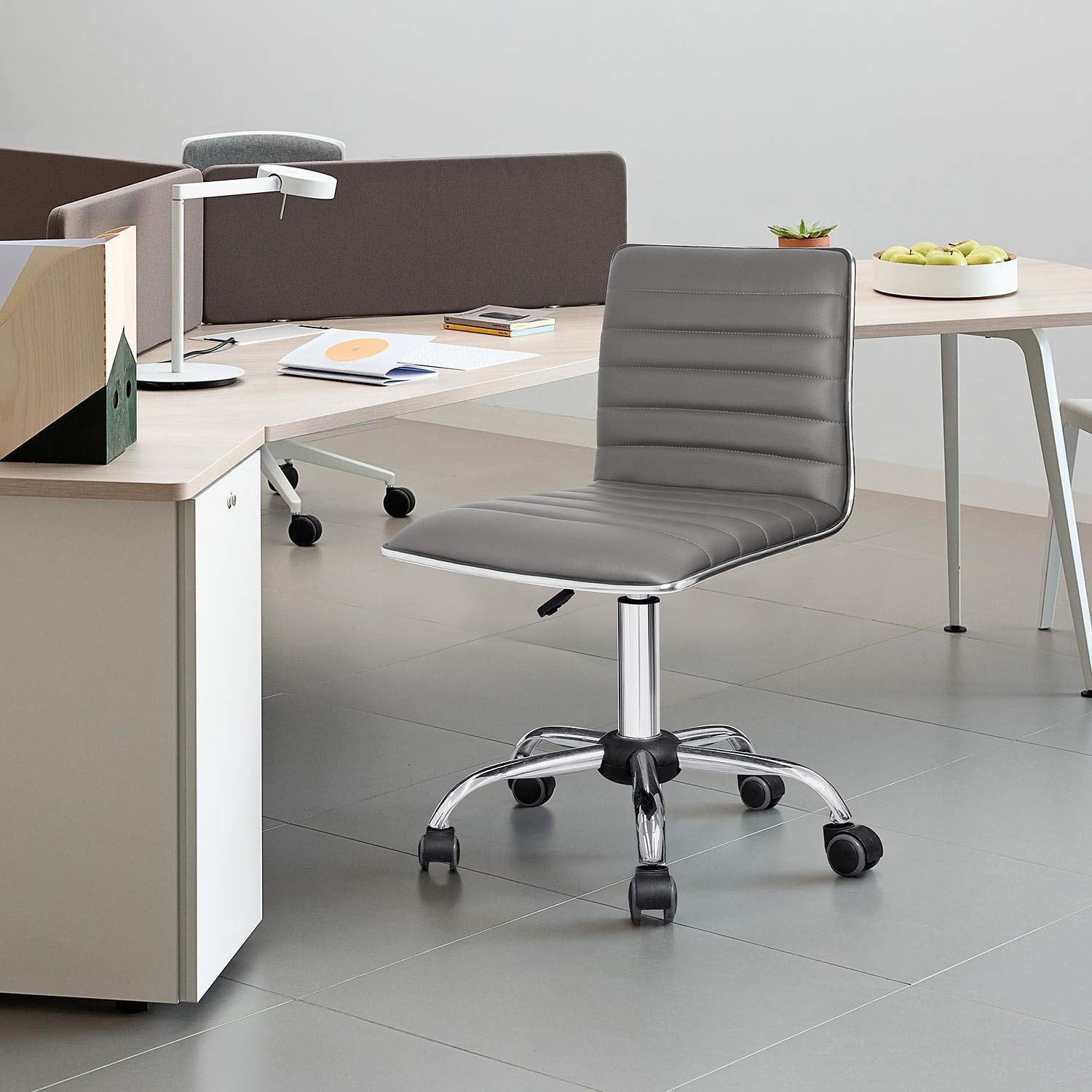 Lacoo Faux Leather Mid Back Task Chair Swivel Office Desk Chair, Gray