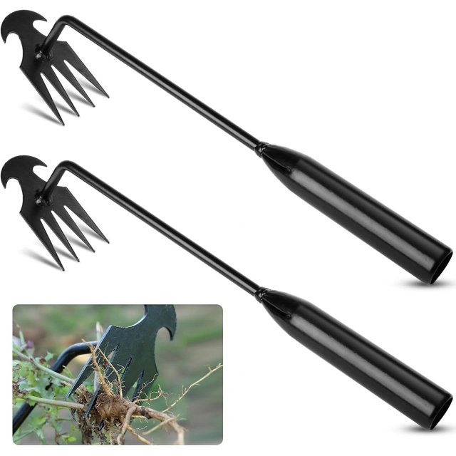 Paquete de 2 desmalezadoras manuales de cuatro puntas, desmalezadoras de jardín, herramienta de desmalezado de acero inoxidable para eliminar las raíces de las malas hierbas, 30 cm x 4 cm (n