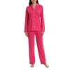 Women's Long Sleeve Button Down Sleep Shirt & Pants PJ Set - Pink - Medium