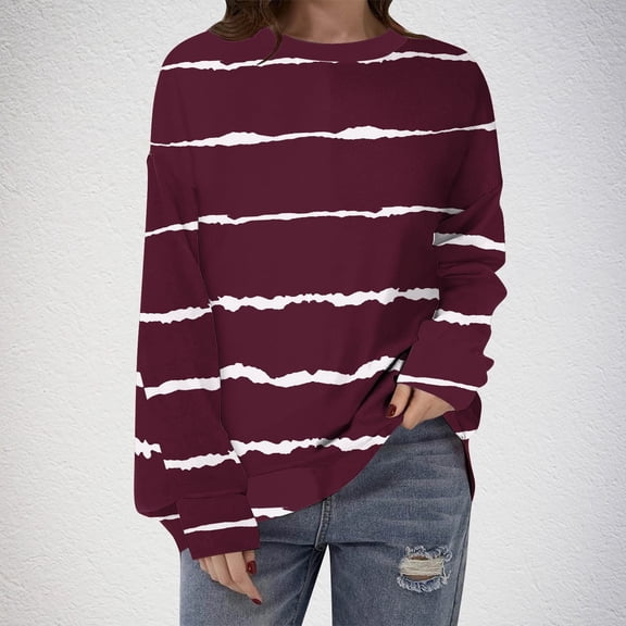 SwiftWear Womens Striped Sweatshirts Loose Fit Crewneck Long Sleeve Tops Casual Pullover Shirts Fall Fashion Clothes S