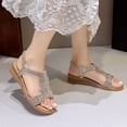 thumbnail image 4 of Narveanno Wedge Sandals for Women Bohemia Rhinestone Open Toe Roman Heel Summer Dressy Women's Beach Casual Shoes Gold 7.5, 4 of 7