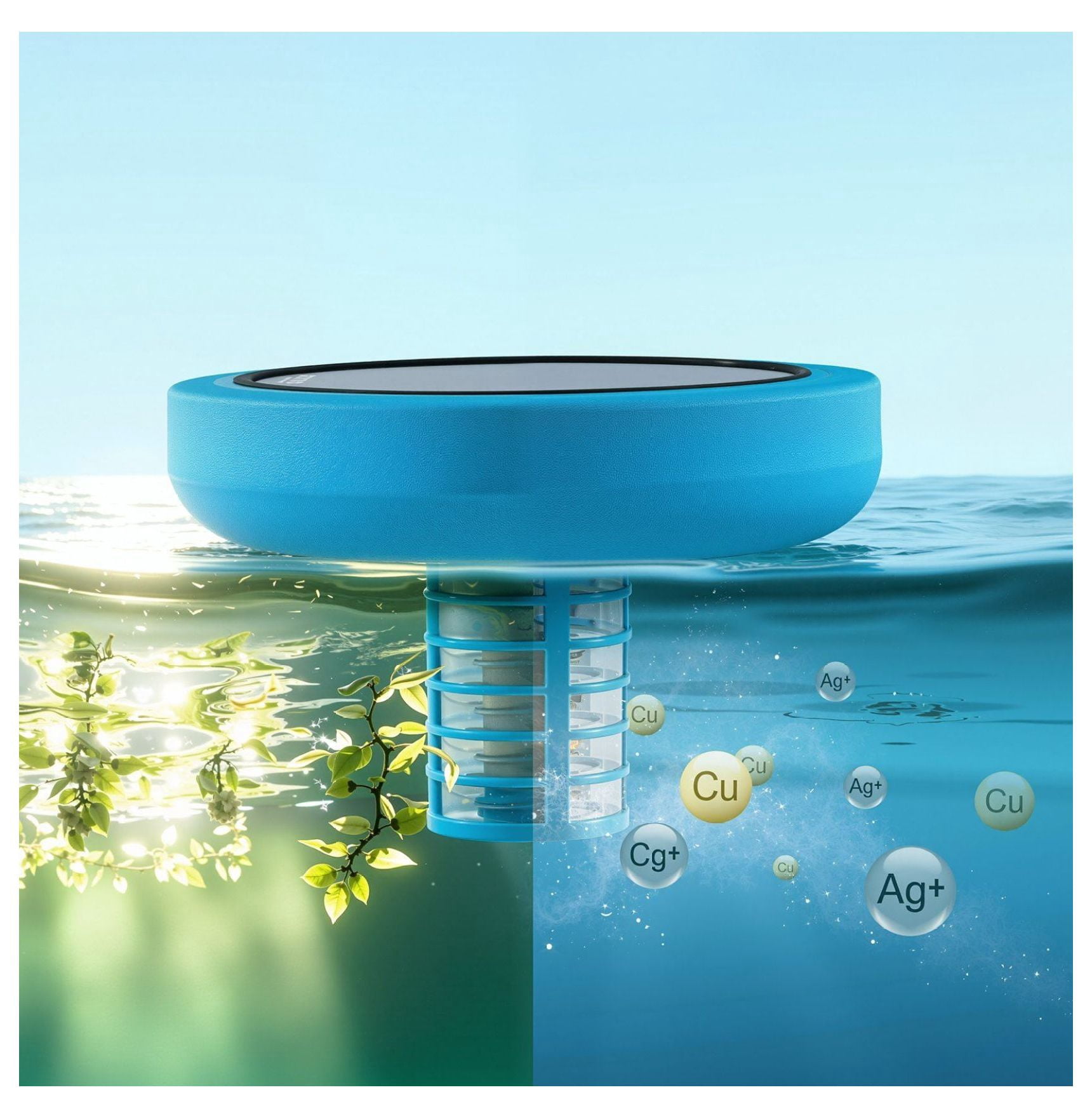 Solar Pool Ionizer, 35000 Gal, Floating Water Purifier, Chlorine Free, Copper Anode, Pool Cleaner for Spas & Swimming Pools